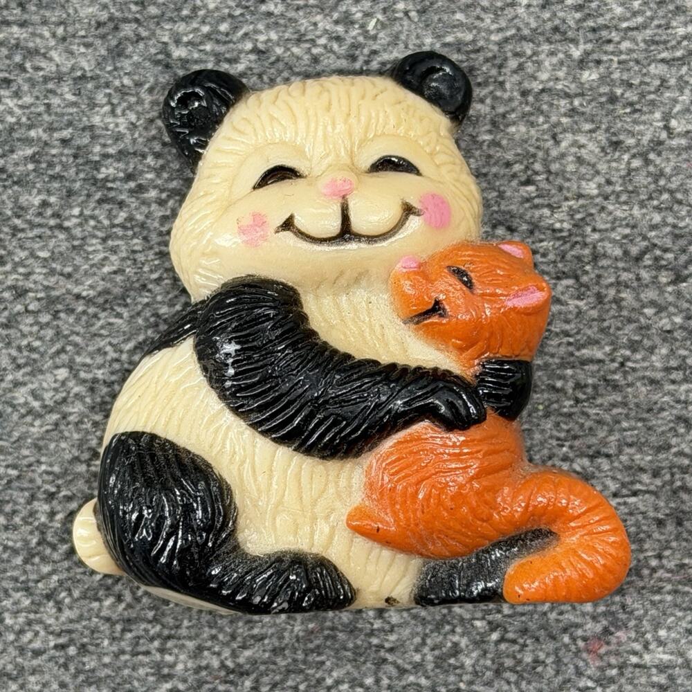 Vintage Russ Berrie Panda Bear Hugging Squirrel Plastic Refrigerator Magnet